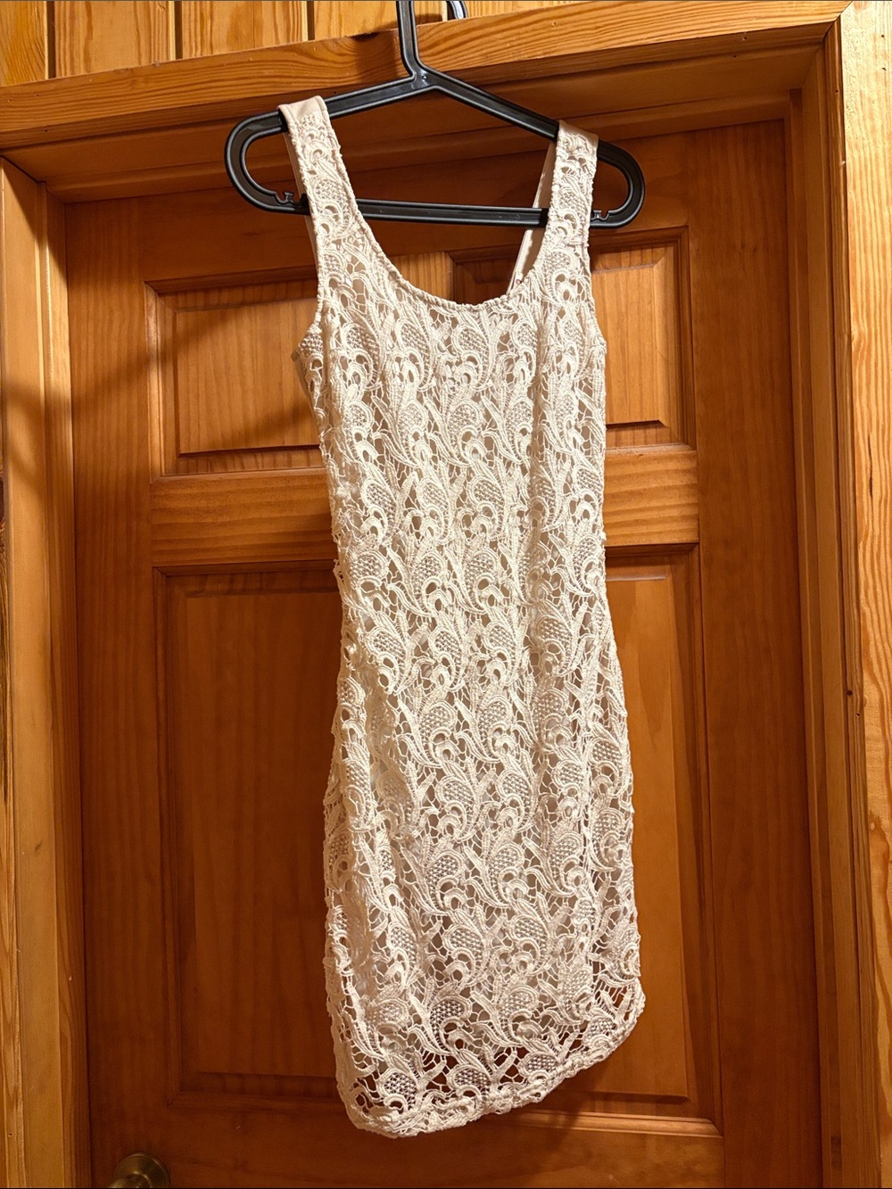 Lace Overlay Tank Dress in Cream